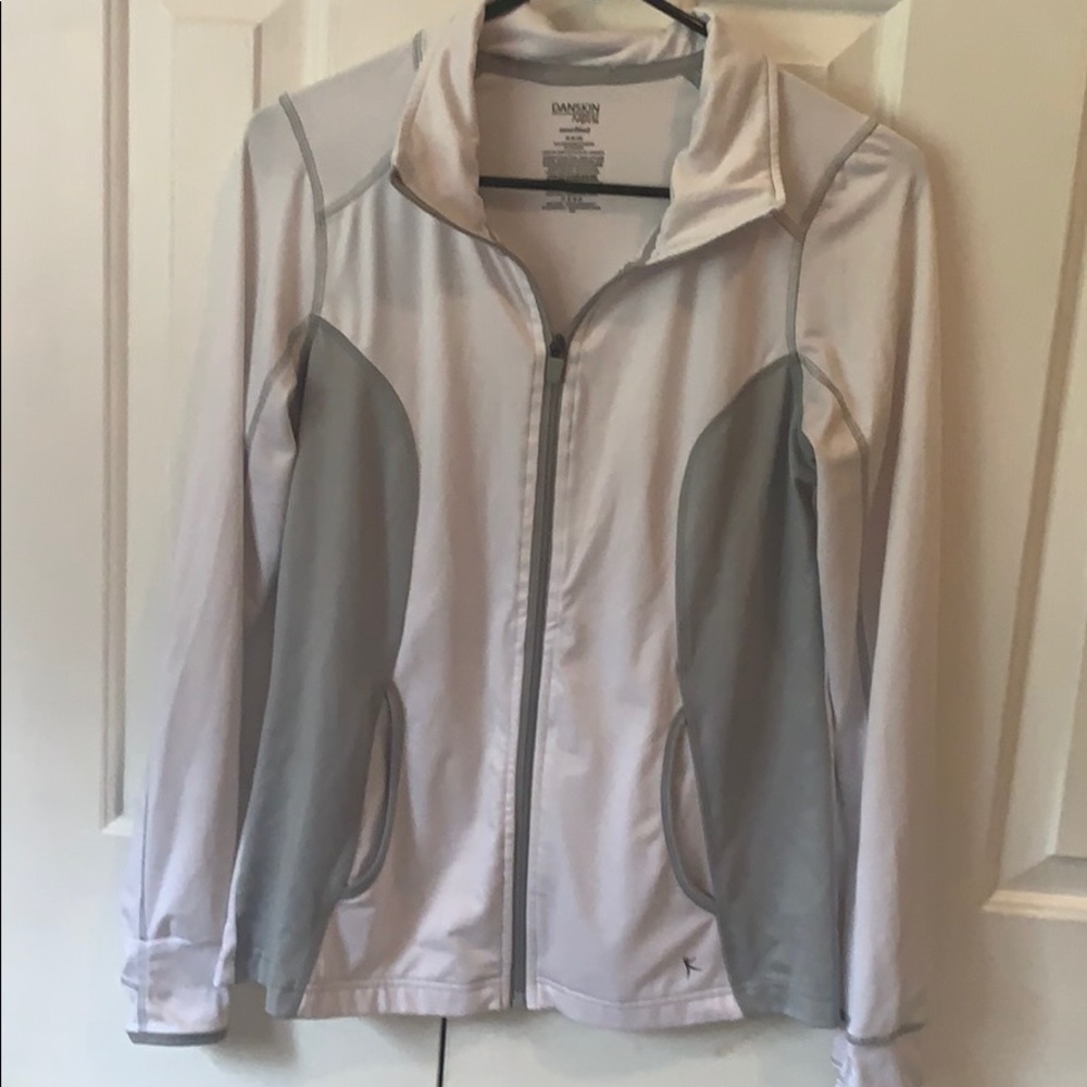 Gray and white zip up